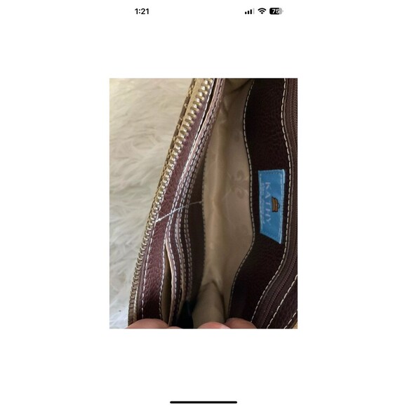 Kathy Van Zeeland Womans Brown Floral Print Crossbody Clutch Purse/Wallet EUC - Picture 6 of 9